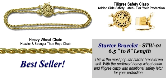 14K Parisian Wheat Slide Starter Bracelet with Safety Clasp - str115pw