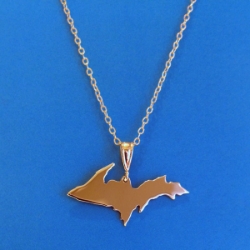 U.P. Pendant - Michigan Upper Peninsula 14K Yellow Gold U.P. pendant, Marquette, lake superior, upper peninsula, michigan, handcrafted