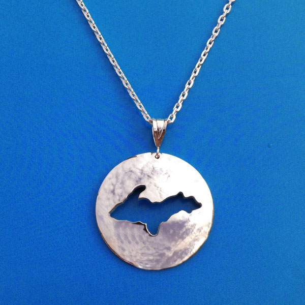 U.P. Pendant - Michigan Upper Peninsula Sterling Silver Round Cutout - uppen003