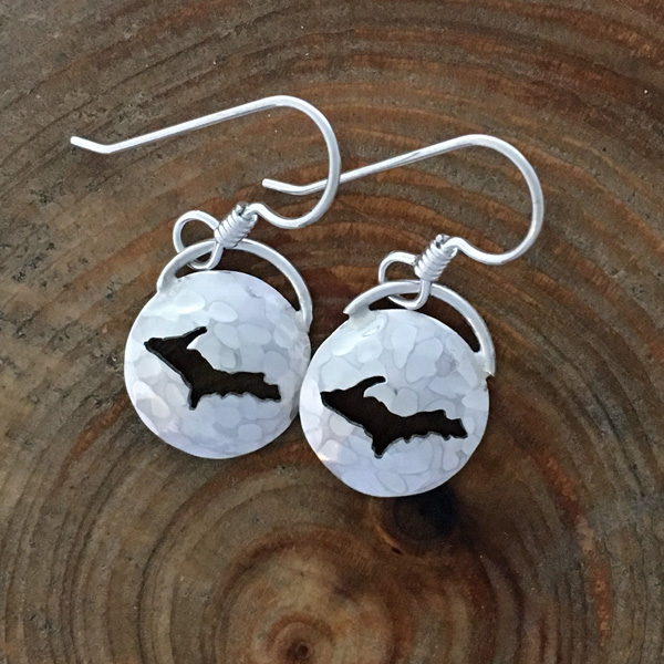 U.P. Earrings - Michigan Upper Peninsula and Lake Superior Sterling Silver - upear005