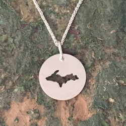 U.P. Pendant - Michigan Upper Peninsula Sterling Silver Round Cutout U.P. pendant, Marquette, lake superior, upper peninsula, Michigan, handcrafted