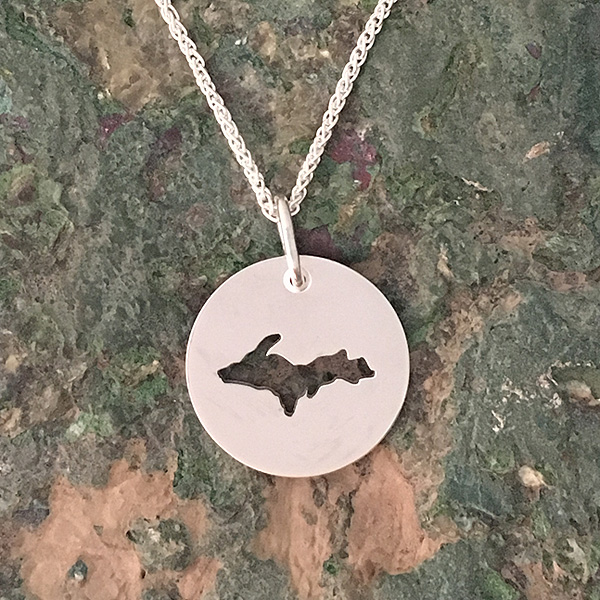U.P. Pendant - Michigan Upper Peninsula Sterling Silver Round Cutout - uppen003