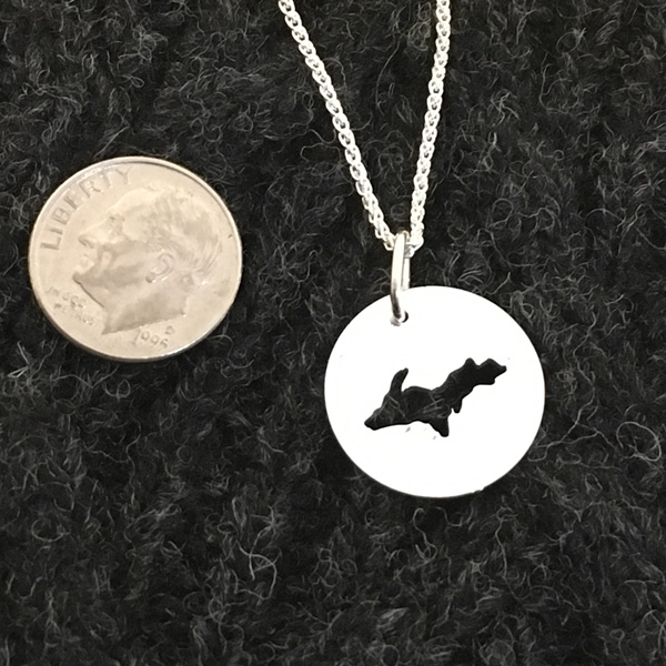 U.P. Pendant - Michigan Upper Peninsula Sterling Silver Round Cutout - uppen003