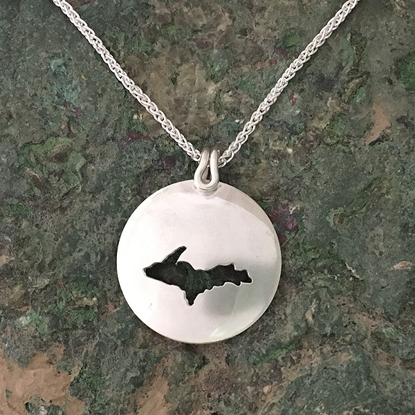 U.P. Pendant - Michigan Upper Peninsula Sterling Silver Domed Cutout - uppen004