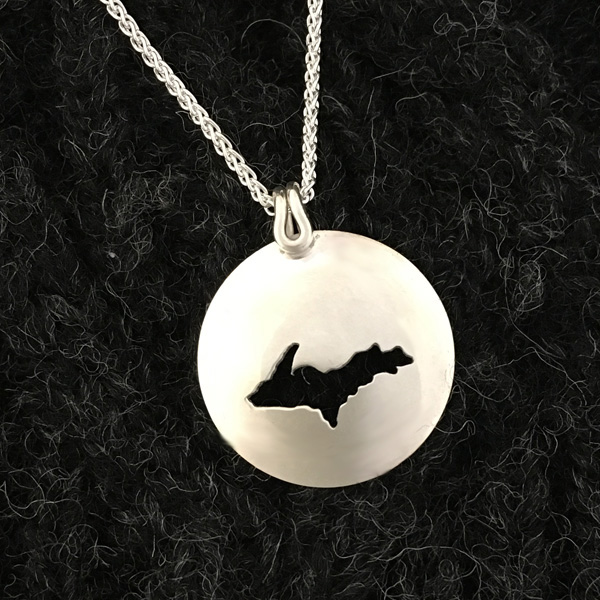 U.P. Pendant - Michigan Upper Peninsula Sterling Silver Domed Cutout - uppen004