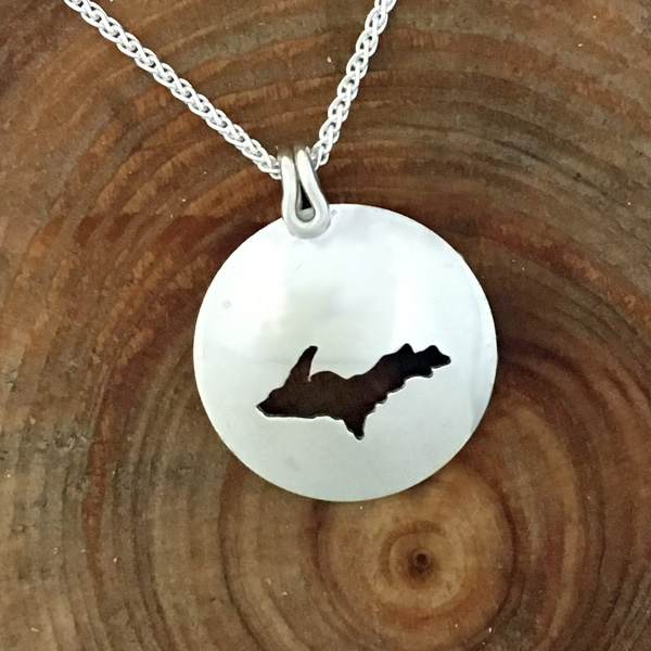 U.P. Pendant - Michigan Upper Peninsula Sterling Silver Domed Cutout - uppen004