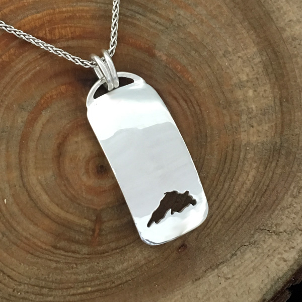 U.P. Pendant - Michigan Upper Peninsula Lake Superior Sterling Silver Domed Cutout - uppen013
